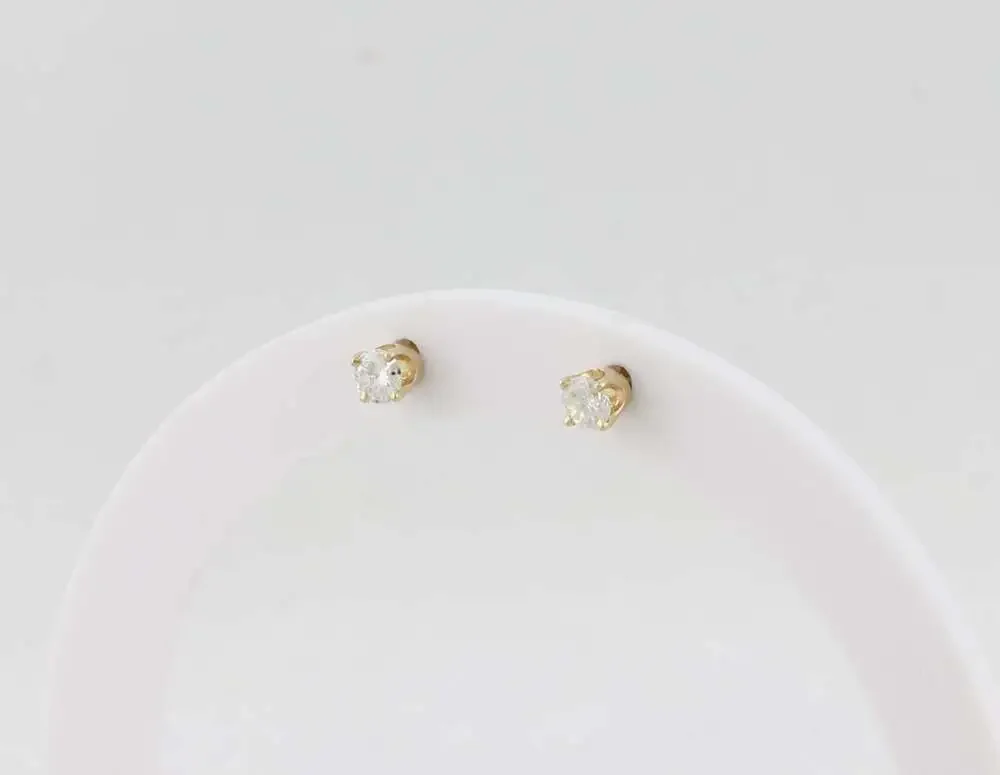 14k Yellow Gold Natural .40 Total Carat Diamond Earrings Studs 3/16